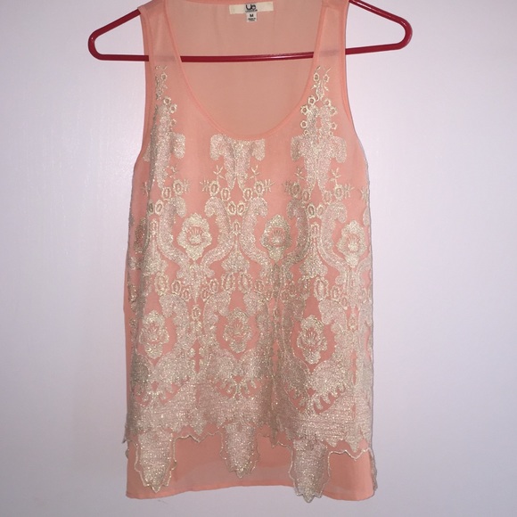 Ya Los Angeles Peach and Gold Lace top