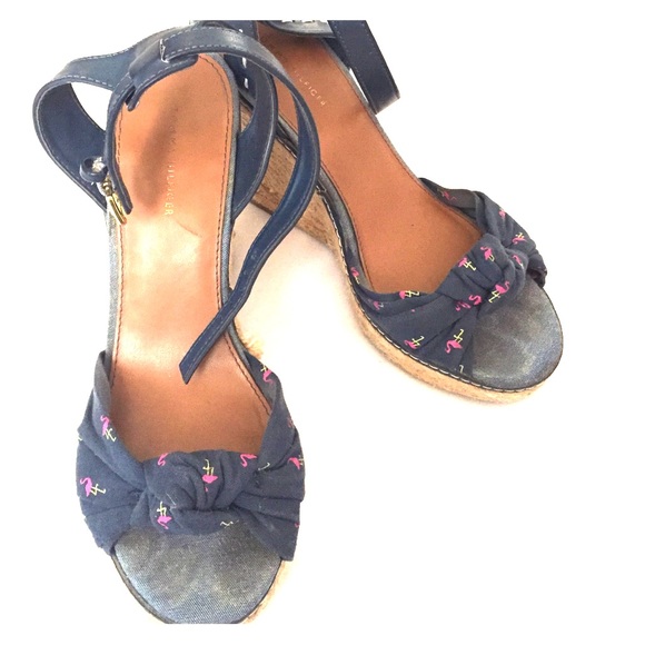 Tommy Hilfiger Navy Printed Wedges