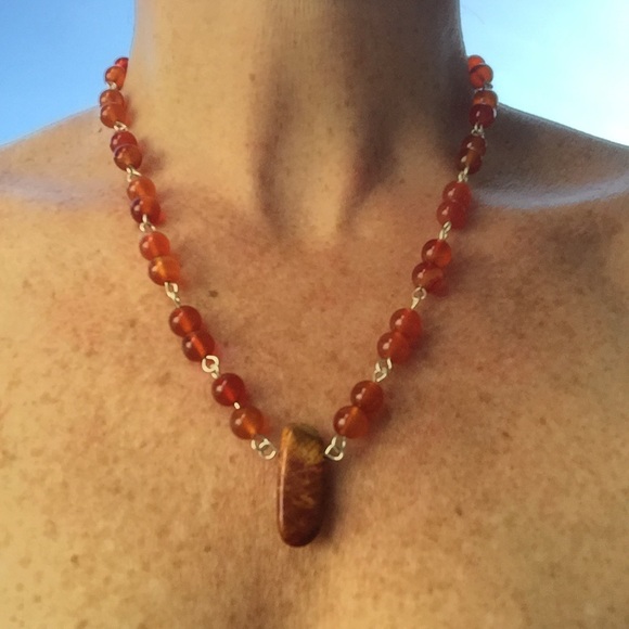 🌜 Handmade Jasper & Carnelian Rosary-Style Necklace - Picture 2 of 2