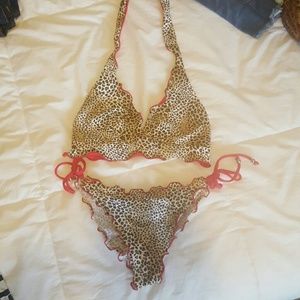 Gently worn Leopard and Hot Pink Swimsuit