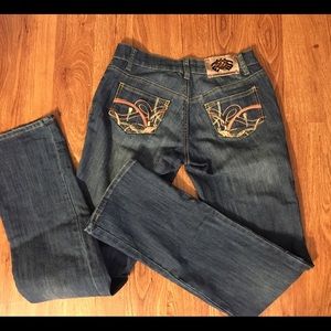 NWOT Rocawear Jeans Orange Satin Trim Gold Bling