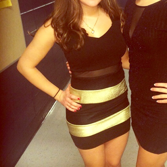 Gold striped bodycon dress