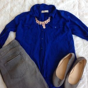 Hi-lo cobalt blue button down