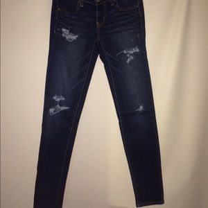 Dark Wash Destroyed American Eagle Skinny Jeans