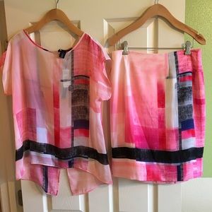 COLORBLOCK DOUBLE-LAYER TOP Printed Pencil Skirt