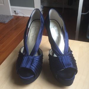 Navy Blue satin heels