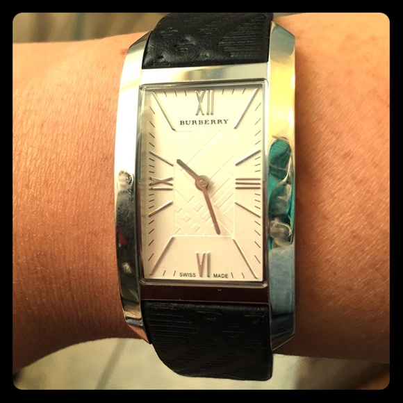 NOT AVAILABLE--- Burberry rectangular face watch.