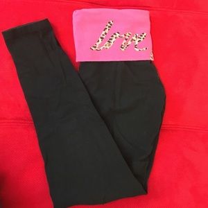 VS Pink Black Foldover Band Yoga Leggings