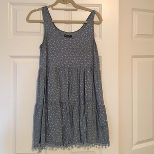 Flower Patterned Dress with Pom Pom Fringe