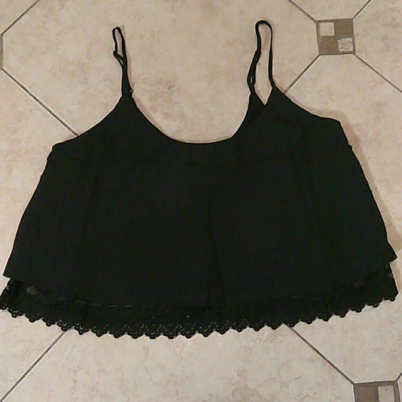 ⛔LAST L*Black Double Layer Lace Crop Top - Picture 3 of 4