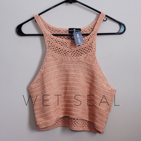 Wet Seal High Neck Crochet Crop Tank
