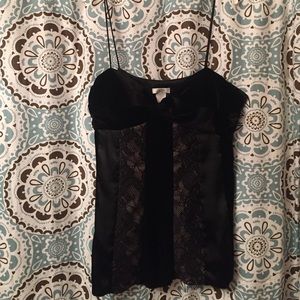 Caché top. Black and Tan with silk and lace.