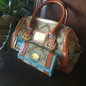 Miss Tina Brown Blue Hand Bag With Matching Wallet