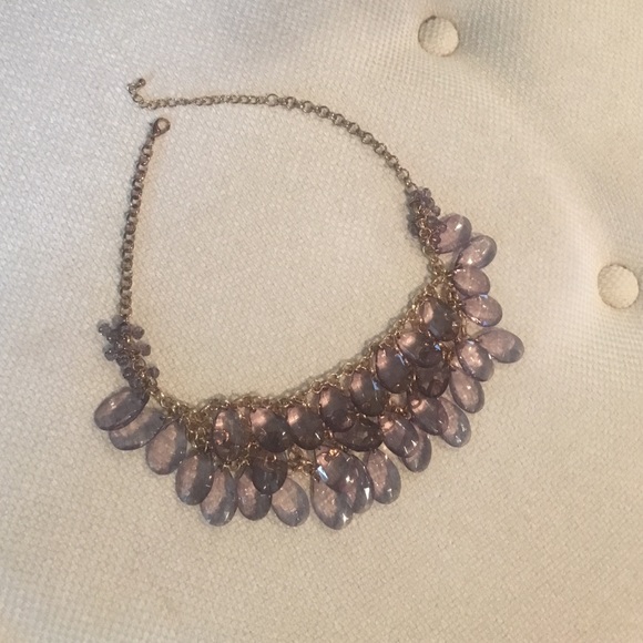 Pale violet beaded gold chain necklace