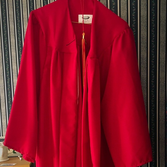 Red graduation gown and cap.