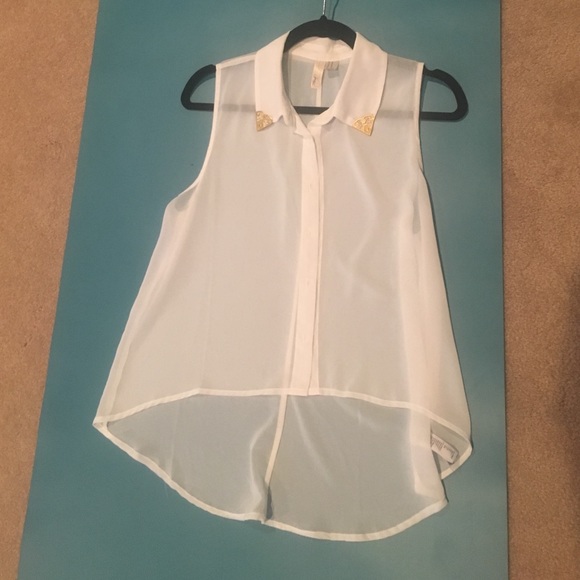 Sheer white collared button down shirt