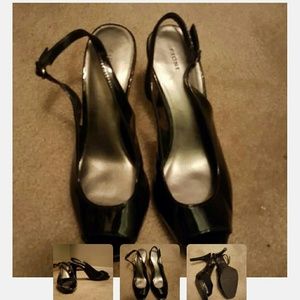 Black open toe sling-backs