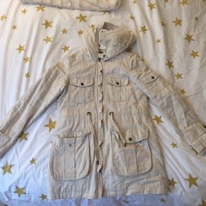 White, Faux Fur-Lined Anthropologie Coat - Sz S