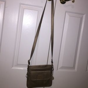 Gold-ish/brown leather cross-body purse