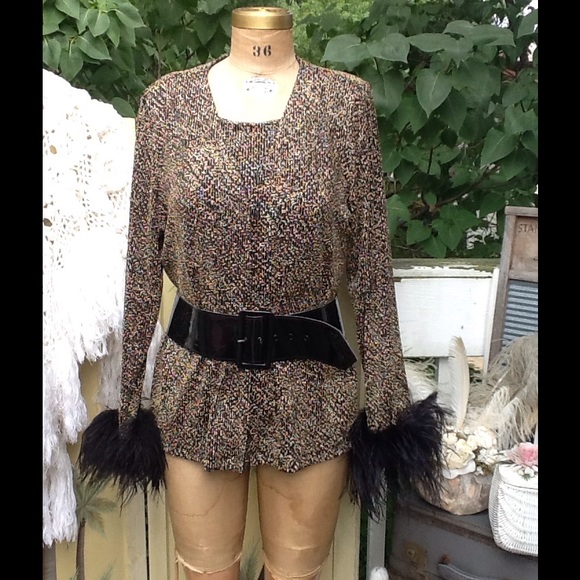 VTG METALLIC & FEATHER CARDIGAN SET - Picture 1 of 4