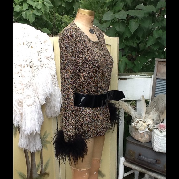 VTG METALLIC & FEATHER CARDIGAN SET - Picture 2 of 4