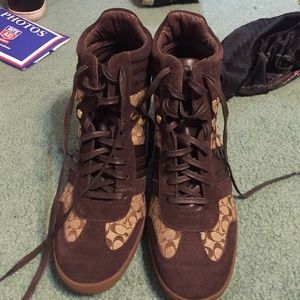 Brown coach wedge sneakers
