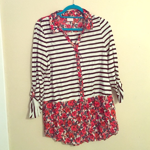 Anthropologie blouse floral and striped