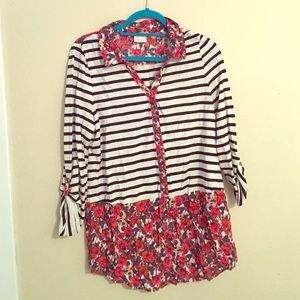 Anthropologie blouse floral and striped