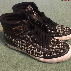 Black and white high top sneakers