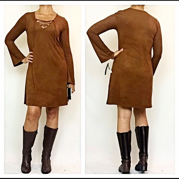 Soft Stunning Faux Suede LaceUp Tunic Dress S/M - Picture 3 of 4