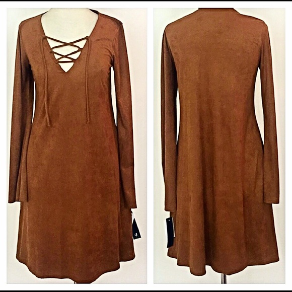 Soft Stunning Faux Suede LaceUp Tunic Dress S/M - Picture 2 of 4