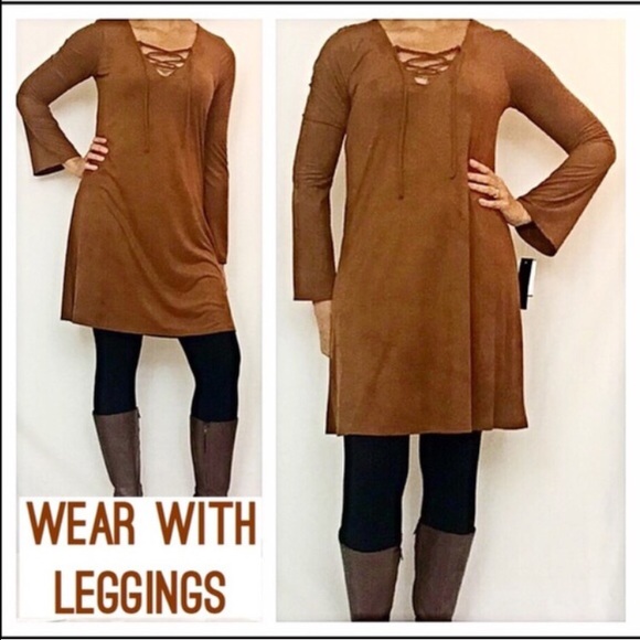 Soft Stunning Faux Suede LaceUp Tunic Dress S/M - Picture 4 of 4