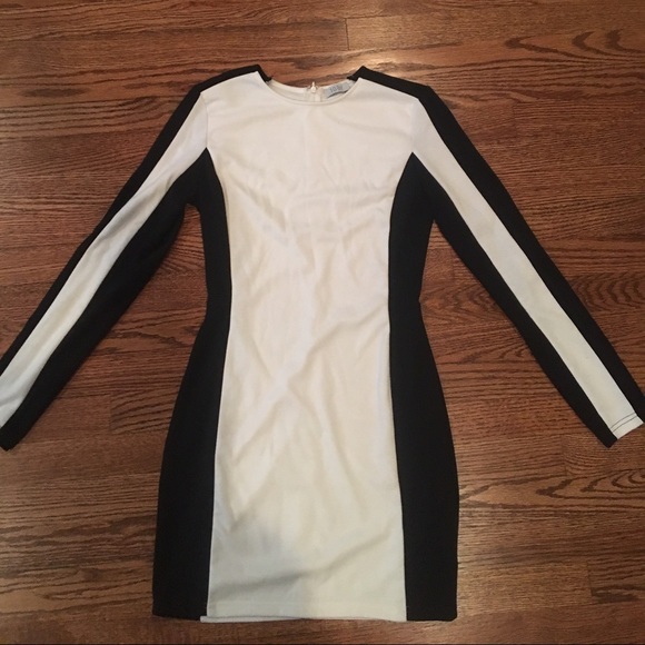 Black and White Long Sleeve Bodycon Dress