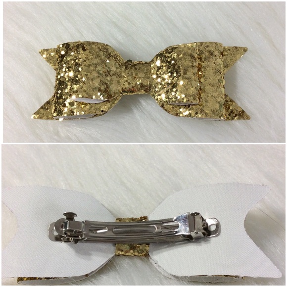 {Glam} Gold Glitter Big Bun Bow Cheer Hair Bow NWT - Picture 4 of 4