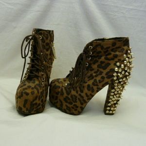 Cheetah Leopard print studded heeled boots