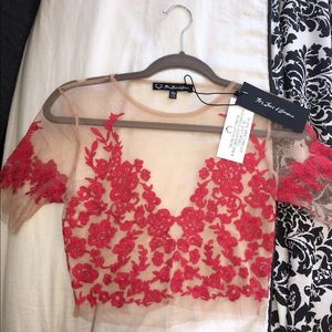 For Love and Lemons Luau Crop Top Size XS Red/Nude