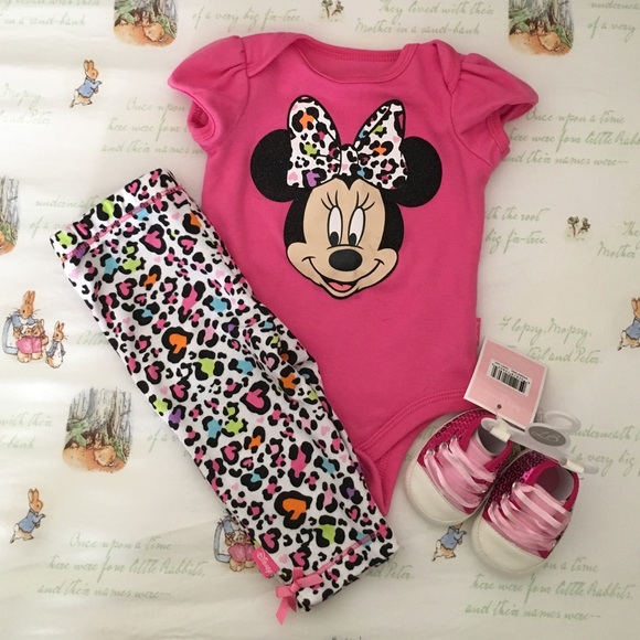 Matching Minnie Mouse onesie and pants set
