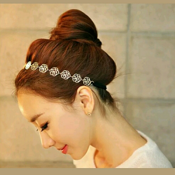 Golden hollow rose elastic headband