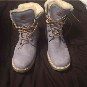 Size 9.5. Blue Timberlands