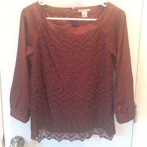 H&M wine lace front blouse