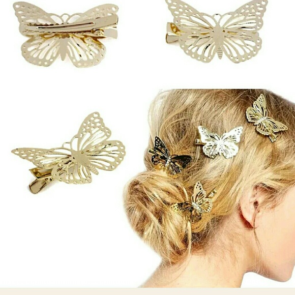 1 Pair Golden Butterfly Hair Clips