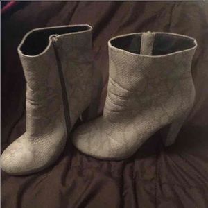 Gray Snakeskin design heeled boots