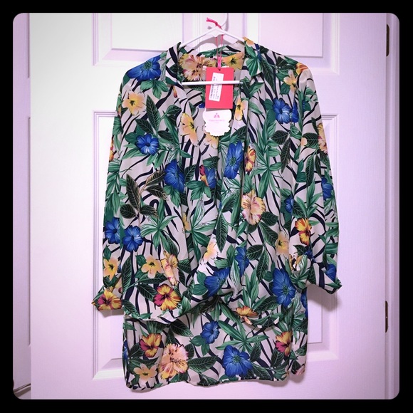 Tropical Wrap Front Blouse