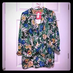 Tropical Wrap Front Blouse