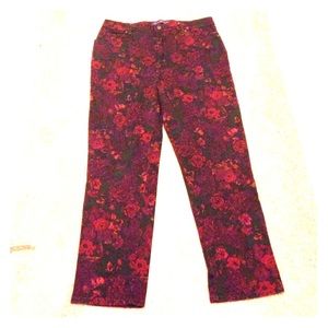 Red Floral Denim - Straight Leg