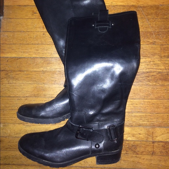 Nine West black leather knee high boots 9