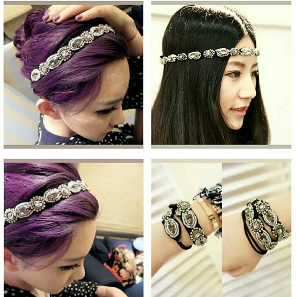 Retro beaded rhinestone headband bracelet