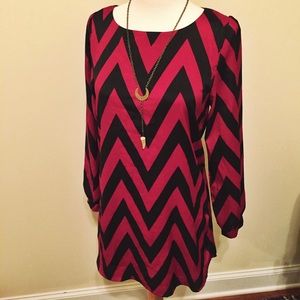 Anthro Red + Black Chevron Stripe Dress