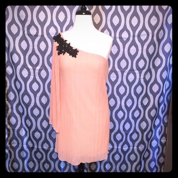 Peach Windsor One Shoulder Dress with Lace