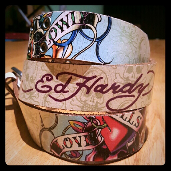 Leather ed hardy belt
